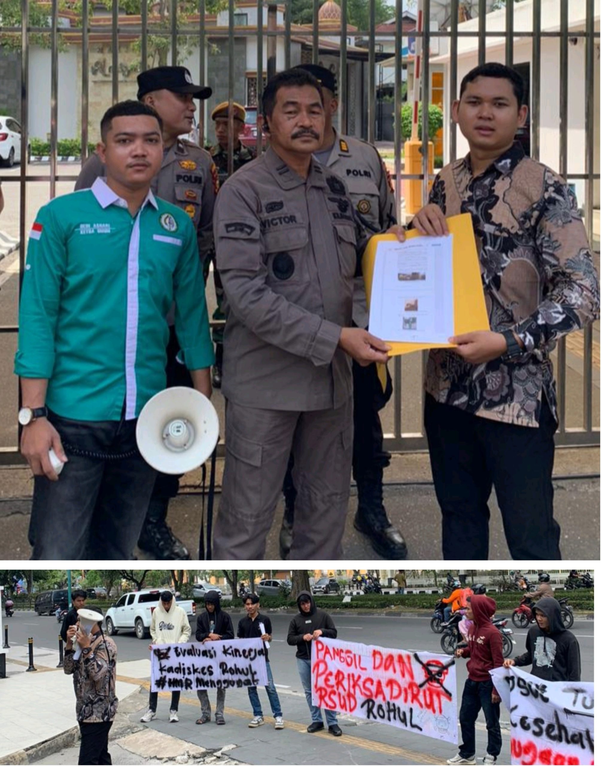 Puluhan mahasiswa yang tergabung dalam Himpunan Mahasiswa Rokan Hulu (HMR) Universitas Lancang Kuning (Unilak) menggelar demonstrasi di depan Gedung Kejaksaan Tinggi (Kejati) Riau, Kamis (7/8). 