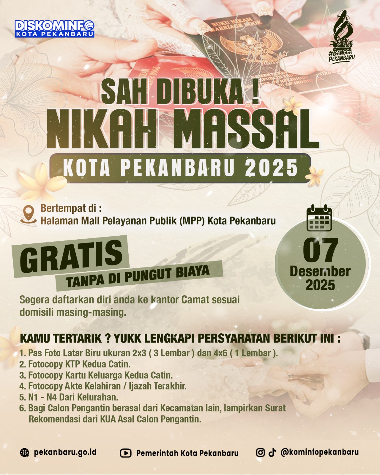 Program Nikah Massal Gratis Pemko Pekanbaru Sudah Didaftar Oleh 43 Calon Pasutri.